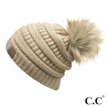 Wholesale c C HAT Solid Ribbed Knit Faux Fur Pom Beanie One fits most Acrylic