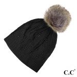 Wholesale c C HAT P Black label crystal beanie real raccoon fur pom Angora Acryl