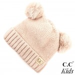 Wholesale c C KIDS Kids Ribbed Knit Solid Double Pom Beanie Polyester Nylon Band