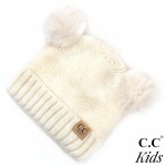 Wholesale c C KIDS Kids Ribbed Knit Solid Double Pom Beanie Polyester Nylon Band