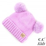 Wholesale c C KIDS Kids Ribbed Knit Solid Double Pom Beanie Polyester Nylon Band