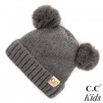 Wholesale c C KIDS Kids Ribbed Knit Solid Double Pom Beanie Polyester Nylon Band