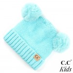 Wholesale c C KIDS Kids Ribbed Knit Solid Double Pom Beanie Polyester Nylon Band