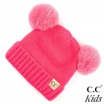 Wholesale c C KIDS Kids Ribbed Knit Solid Double Pom Beanie Polyester Nylon Band
