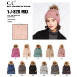 Wholesale c C YJ MIX Chunky Knit Fuzzy Lined Faux Fur Pom Beanie Acrylic One fit