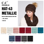 Wholesale c C HAT Metallic ribbed beanie faux fur pom Acrylic One fits most