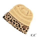 Wholesale c C MB Solid color messy bun beanie leopard print cuff Acrylic One fit