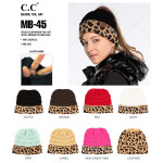 Wholesale c C MB Solid color messy bun beanie leopard print cuff Acrylic One fit