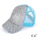 Wholesale c C Pony Cap BT C C leopard print glitter ponytail baseball cap mesh b