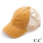 C.C. BA-912
Vintage Distressed Baseball Cap with Mesh Back

- One size fits most
- Adjustable velcro closure
- 100% Cotton