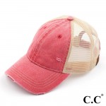 C.C. BA-912
Vintage Distressed Baseball Cap with Mesh Back

- One size fits most
- Adjustable velcro closure
- 100% Cotton