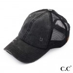 Wholesale c C BT black distressed vintage ponytail cap Mesh back velcro closure