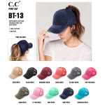 Wholesale c C BT coral distressed vintage ponytail cap Mesh back velcro closure