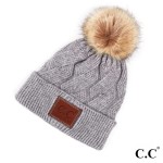 Wholesale c C HAT Geometric cable beanie faux fur pom Acrylic One fits most