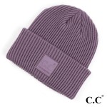 Wholesale c C HAT Solid Ribbed Knit Cuff Beanie C C Rubber Patch Viscose Polyest
