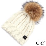 Wholesale c C HAT Real raccoon fur pom cable knit beanie One fits most Angora Ac