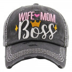 Wholesale vintage distressed baseball cap Wife Mom Boss embroidered details Cott