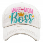 Wholesale vintage distressed baseball cap Wife Mom Boss embroidered details Cott