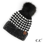 Wholesale c C HAT Two heart knit faux fur pom beanie Acrylic One fits most