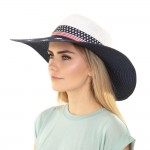 Wide Brim Hat Featuring Stars And Stripes Ribbon 

- One Size Fits Most
- Adjustable Drawstring Inside Hat
- Stars On Top Of Brim
- 55% Paper / 45% Polyester
- Hat Brim Approximately 4.25" W
