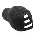 Wholesale c C BT Distressed washed denim ladder ponytail cap One fits most Adjus