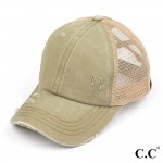 C.C BT-780
Distressed Criss-Cross Pony Cap

- One Size Fits Most
- Criss-Cross Pony Tail Opening 
- Adjustable Velcro Closure
- 60% Cotton 40% Polyester