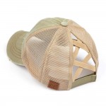 C.C BT-780 Pony Cap
Distressed Criss Cross Pony Cap with Mesh Back 

- One size fits most
- Elastic criss cross ponytail opening 
- Adjustable Velcro Closure
- 60% Cotton / 40% Polyester 