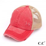 C.C BT-780
Distressed Criss-Cross Pony Cap

- One Size Fits Most
- Criss-Cross Pony Tail Opening 
- Adjustable Velcro Closure
- 60% Cotton 40% Polyester