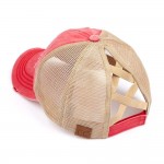 C.C BT-780
Distressed Criss-Cross Pony Cap

- One Size Fits Most
- Criss-Cross Pony Tail Opening 
- Adjustable Velcro Closure
- 60% Cotton 40% Polyester