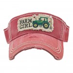 Wholesale farm Girl Tractor Embroidered Distressed Sun Visor One fits most Adjus