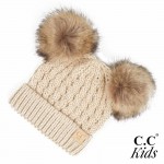 Wholesale c C KIDS Kids Cable Knit Double Faux Fur Pom Beanie One fits most Acry