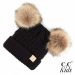 C.C KIDS-2055
Kids Cable Knit Double Faux Fur Pom Beanie.

- One size fits most
- 100% Acrylic