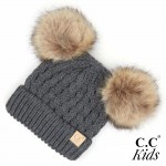 Wholesale c C KIDS Kids Cable Knit Double Faux Fur Pom Beanie One fits most Acry