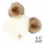 C.C KIDS-2055
Kids Cable Knit Double Faux Fur Pom Beanie.

- One size fits most
- 100% Acrylic