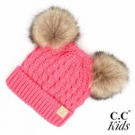 Wholesale c C KIDS Kids Cable Knit Double Faux Fur Pom Beanie One fits most Acry