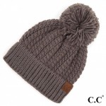 C.C HAT-2054
Twisted Mock Cable Knit Pom Beanie.

- One size fits most 
- 100% Acrylic 