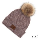 Wholesale c C HAT Diagonal Stripe Knit Pattern Pom Beanie C C Brand Leather Patc