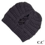 C.C CCB-1
Ribbed Knit Beanie Featuring Criss-Cross Ponytail Detail.

- Multiple Ways to Wear
- Criss-Cross Ponytail Detail
- One size fits most
- 100% Acrylic