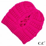 Wholesale c C CCB Ribbed Knit Beanie Criss Cross Ponytail Detail Multiple Ways W