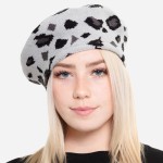 Wholesale leopard Print Knit Beret Hat One Fits Most Head Circumference Acrylic
