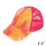 C.C. BT-924
Tie-Dye Criss Cross Mesh Ponytail Cap. 

- 100% Cotton 
- One Size Fits Most