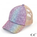 Wholesale c C BT Glitter Criss Cross PonyTail Cap Mesh Back Elastic Criss Cross