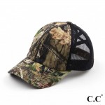 Mossy Oak Brand Camouflage Criss-Cross Ponytail Cap. 

- 60% Cotton, 40% Polyester 
- One Size Fits Most 