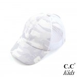 C.C KIDS-BT-783 Vintage Distressed Camouflage Criss-Cross High PonyTail Cap with Mesh Back. 

- Elastic Criss Cross Back Feature 
- Can Be Worn Multiple Ways 
- Adjustable Velcro Closure 
- One size fits most kids 5-11 
- 60% Cotton / 40% Polyester