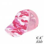 C.C KIDS-BT-783 Vintage Distressed Camouflage Criss-Cross High PonyTail Cap with Mesh Back. 

- Elastic Criss Cross Back Feature 
- Can Be Worn Multiple Ways 
- Adjustable Velcro Closure 
- One size fits most kids 5-11 
- 60% Cotton / 40% Polyester