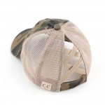 C.C KIDS-BT-783 Vintage Distressed Camouflage Criss-Cross High PonyTail Cap with Mesh Back. 

- Elastic Criss Cross Back Feature 
- Can Be Worn Multiple Ways 
- Adjustable Velcro Closure 
- One size fits most kids 5-11 
- 60% Cotton / 40% Polyester