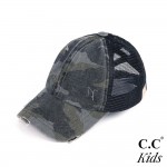 Wholesale c C KIDS BT Vintage Distressed Camouflage Criss Cross PonyTail Cap Mes