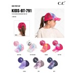 C.C. KIDS-BT-791 
Kids Tie-Dye Criss Cross Pony Cap. 

- One size fits most kids 5-11
- 100% Cotton