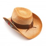 Wholesale tea Stained Raffia Cowboy Hat Leather Trim Embroidery Raffia May Vary