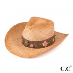 Wholesale tea Stained Raffia Cowboy Hat Rose Embellishment Band Trim Raffia May